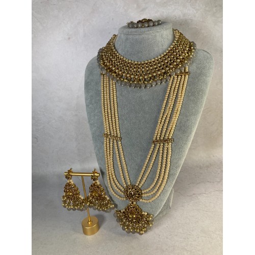 Riyasat Meenakari Kundan Pearl Set (ST128) (Grey)