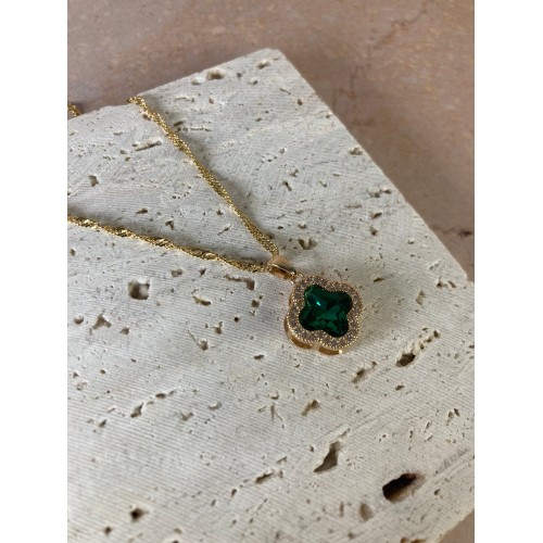 Adina Clover Pendant Necklace (ST373)(Emerald)