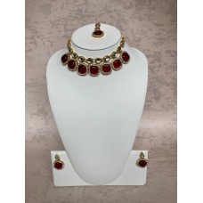 Maheen Gold Plated Crystal Stone Set (Maroon) (ST715)
