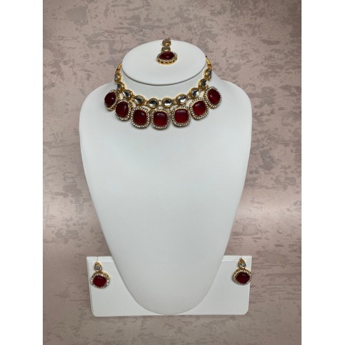 Maheen Gold Plated Crystal Stone Set (Maroon) (ST715)