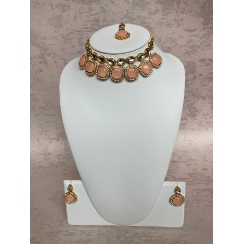 Maheen Gold Plated Crystal Stone Set (Square) (Peach) (ST716)