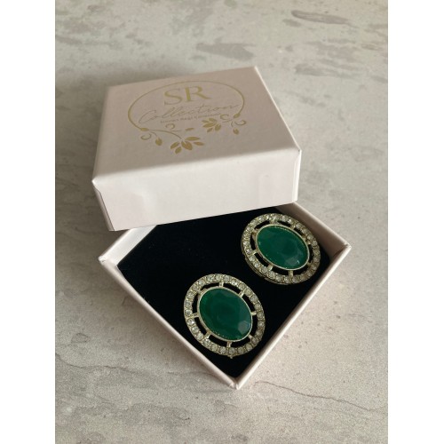 Munira Gold Plated Crystal Stone Stud Earrings (ST781) (Emerald)