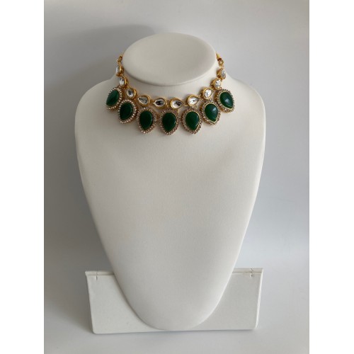 Maheen Gold Plated Teardrop Crystal Stone Set (Emerald) (ST715)