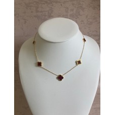 18K Gold Plated Four Leaf Clover Necklace (ST790) (Gold Maroon)