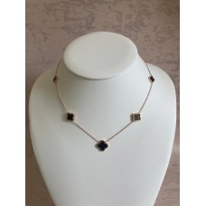 18K Gold Plated Four Leaf Clover Necklace (ST790) (Rose Gold Black)