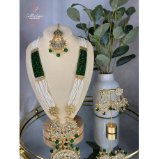 Rupi Kundan Beaded Long Necklace Set (ST100) Green