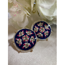 Alara Floral Kundan Stud Earrings (ST154) Royal Blue