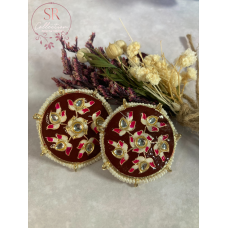 Alara Floral Kundan Stud Earrings (ST154) Deep Maroon