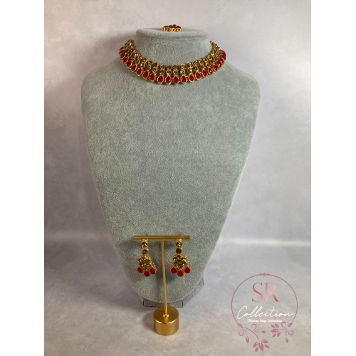Shalina Gold Plated Kundan Choker Necklace Set (ST168) Antique And Pink
