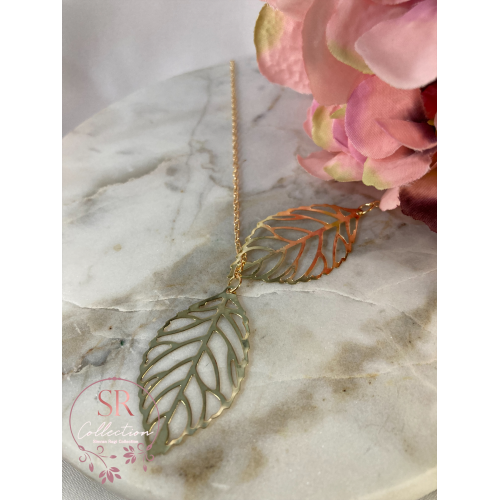 Double Hollow Leaf Necklace (ST234) Gold