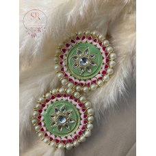 Mahi Oversized Kundan and Pearl Stud Earrings (ST155) Mint
