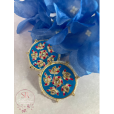 Alara Floral Kundan Stud Earrings (ST154) Azure Blue