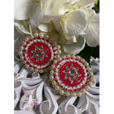 Mahi Oversized Kundan and Pearl Stud Earrings (ST155) Hot Pink
