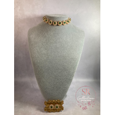Ira Gold Plated Pearl And Kundan Choker Necklace Set (ST173) Emerald