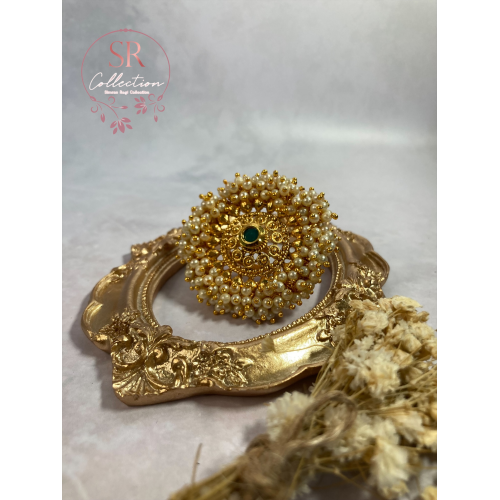 Fatima Gold Plated Pearl And Kundan Ring (ST174) Emerald