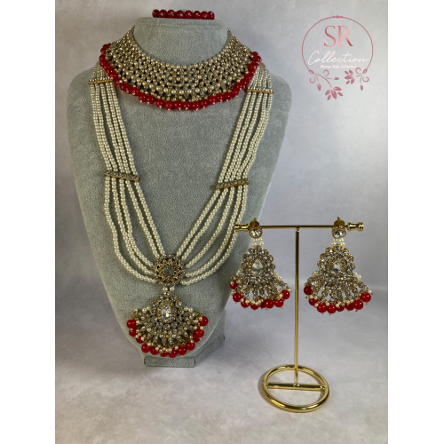 Naaz Gold Plated Meenakari And Pearl Set (ST176) Red