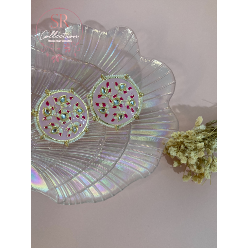 Alara Floral Kundan Stud Earrings (ST154) Light Pink