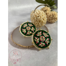 Alara Floral Kundan Stud Earrings (ST154) Emerald