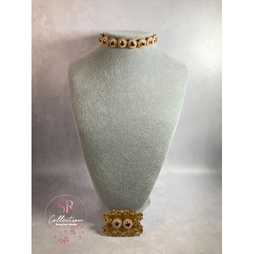 Ira Gold Plated Pearl And Kundan Choker Necklace Set (ST173) Ruby