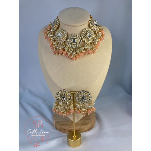 Sonia Kundan Choker Set (ST117) Peach