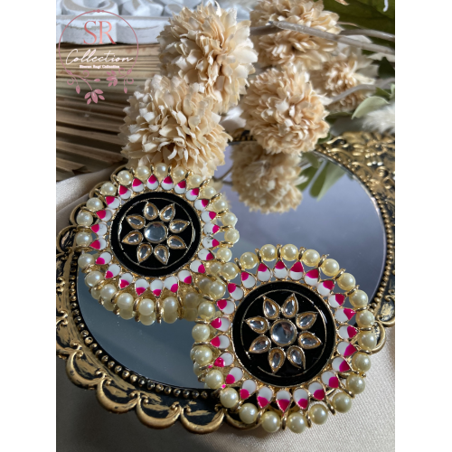 Mahi Oversized Kundan and Pearl Stud Earrings (ST155) Black