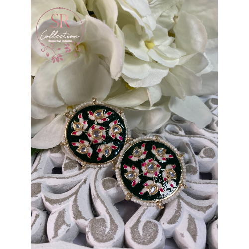 Alara Floral Kundan Stud Earrings (ST154) Black