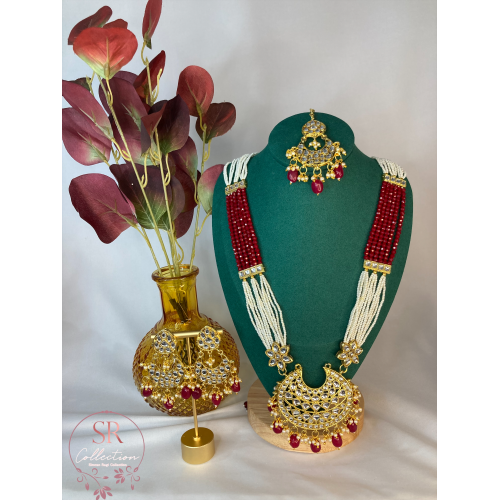 Rupi Kundan Beaded Long Necklace Set (ST100) Maroon