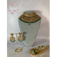 Amber Gold Plated Kundan Beaded Set (ST221) Antique Emerald