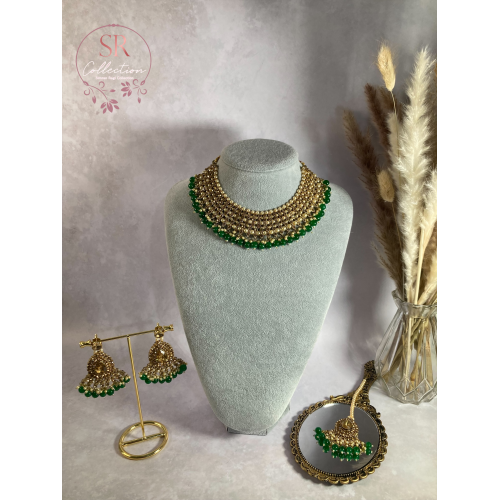 Sapna Gold Plated Pearl Set (ST183) Emerald