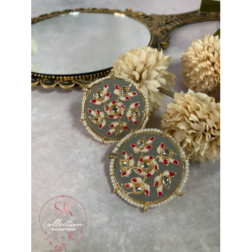 Alara Floral Kundan Stud Earrings (ST154) Grey