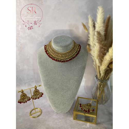 Sapna Gold Plated Pearl Set (ST183) Maroon