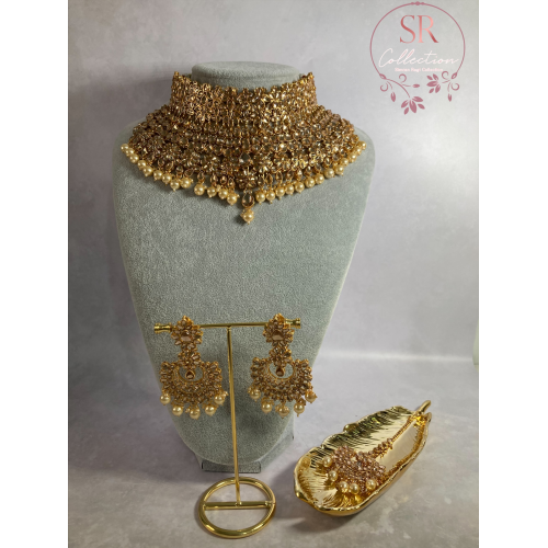 Amber Gold Plated Kundan Beaded Set (ST221) Antique White