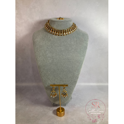 Shalina Gold Plated Kundan Choker Necklace Set (ST168) Silver