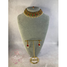 Pooja Gold Plated Kundan Choker Set (ST172) Antique Emerald And Pink
