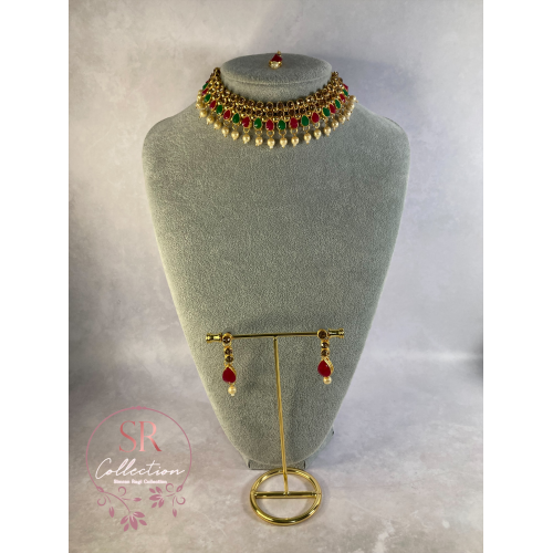 Pooja Gold Plated Kundan Choker Set (ST172) Antique Emerald And Pink