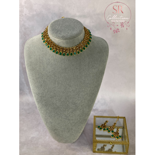 Shalina Gold Plated Kundan Choker Necklace Set (ST168) Emerald