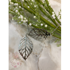 Double Hollow Leaf Necklace (ST234) Silver