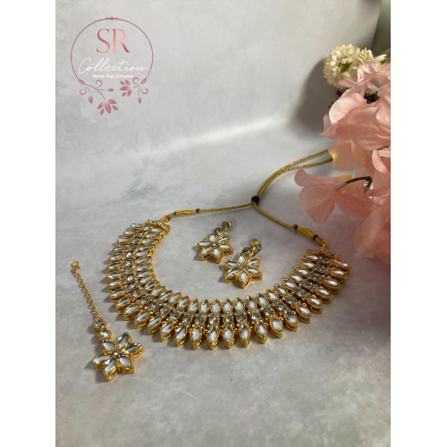 Chaya Gold Plated Kundan Choker Set (ST167) Silver