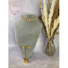 Ira Gold Plated Pearl And Kundan Choker Necklace Set (ST173) White