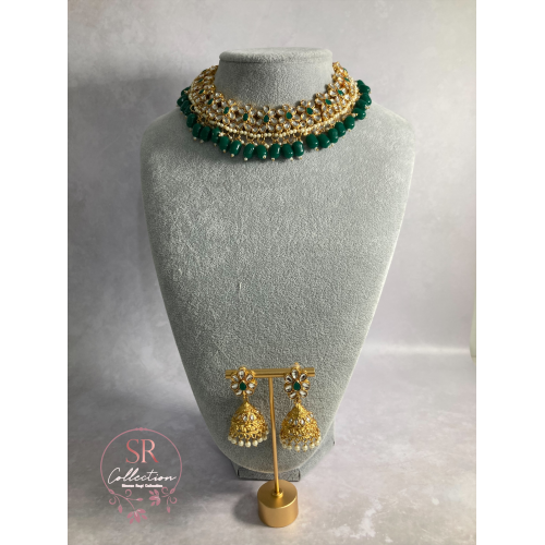 Sift Gold Plated and Kundan Choker Set (ST181) Emerald