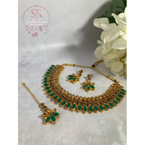 Chaya Gold Plated Kundan Choker Set (ST167) Emerald