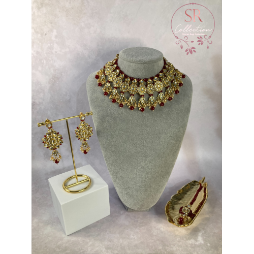 Saachi Gold Plated Kundan And Pearl Choker Necklace Set (ST184) Maroon