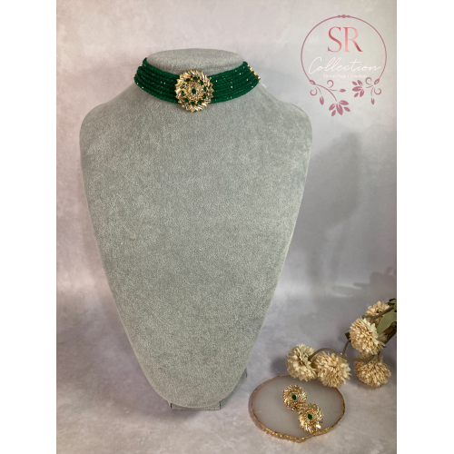 Ameena Kundan Beaded Choker Set (ST162) Emerald
