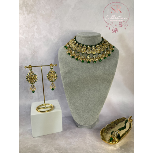 Saachi Gold Plated Kundan And Pearl Choker Necklace Set (ST184) Emerald