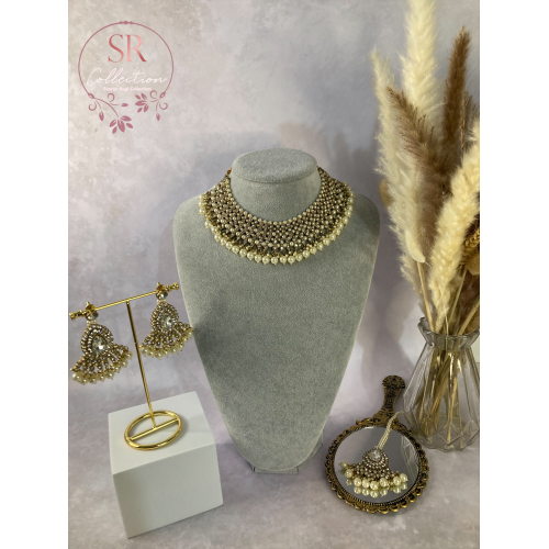 Sapna Gold Plated Pearl Set (ST183) White