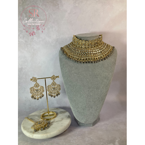 Maharani Gold Plated Kundan Set (ST222) Grey