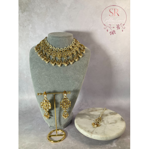 Saachi Gold Plated Kundan And Pearl Choker Necklace Set (ST184) White