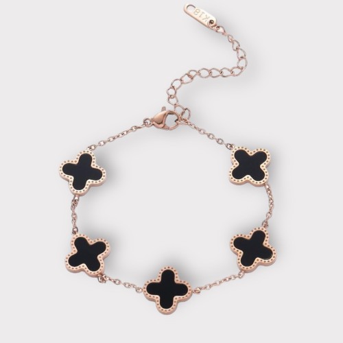 Adina Clover Bracelet (ST374) (Rose Gold Black)