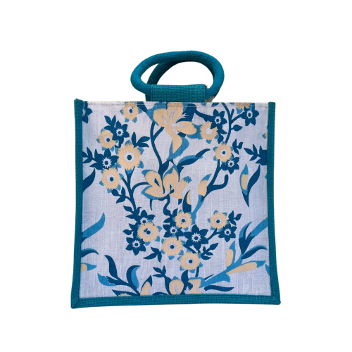 Eco-Friendly Beautiful Jute Bag with Printed Blue Flowers