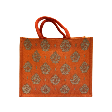 Eco Friendly Orange Jute Tote Bag With Golden Print for Women